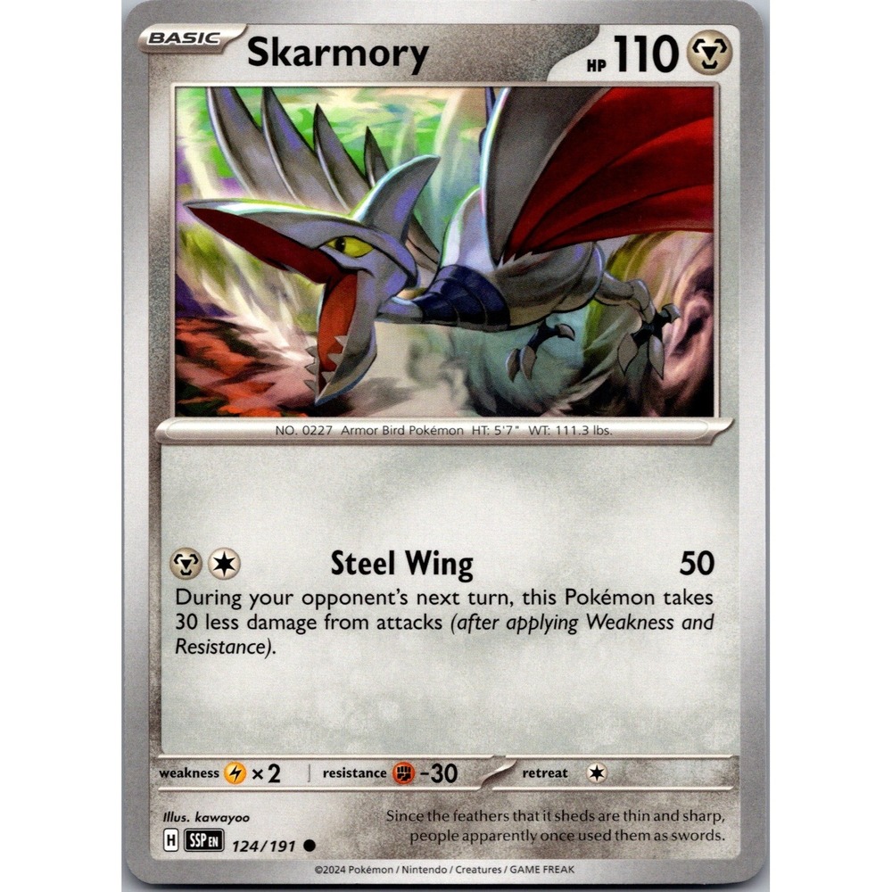 Skarmory 124/191 Common Pokemon SV08 Surging Sparks Metal Card LP